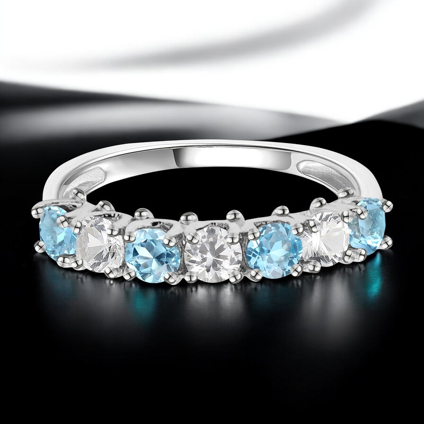 Sterling Silver Gemstone and Lab Created White Sapphire Alternating Band Ring