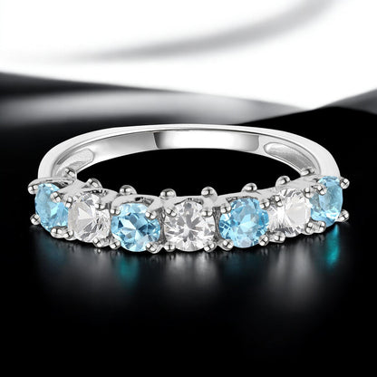 Sterling Silver Gemstone and Lab Created White Sapphire Alternating Band Ring