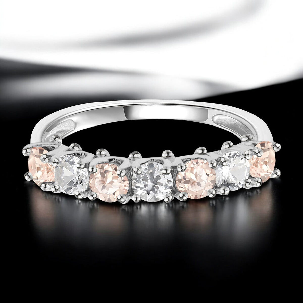 Sterling Silver Gemstone and Lab Created White Sapphire Alternating Band Ring