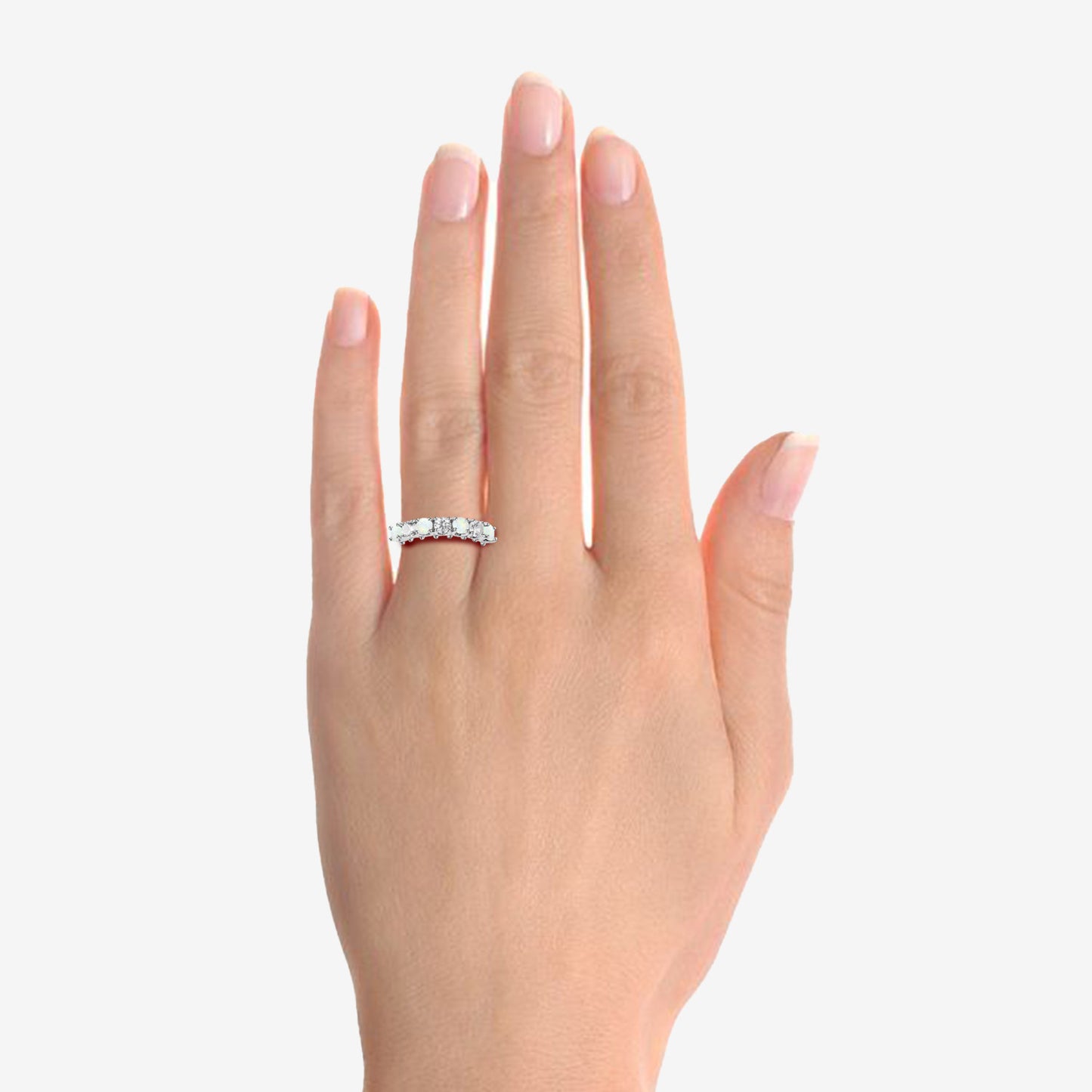 Sterling Silver Gemstone and Lab Created White Sapphire Alternating Band Ring