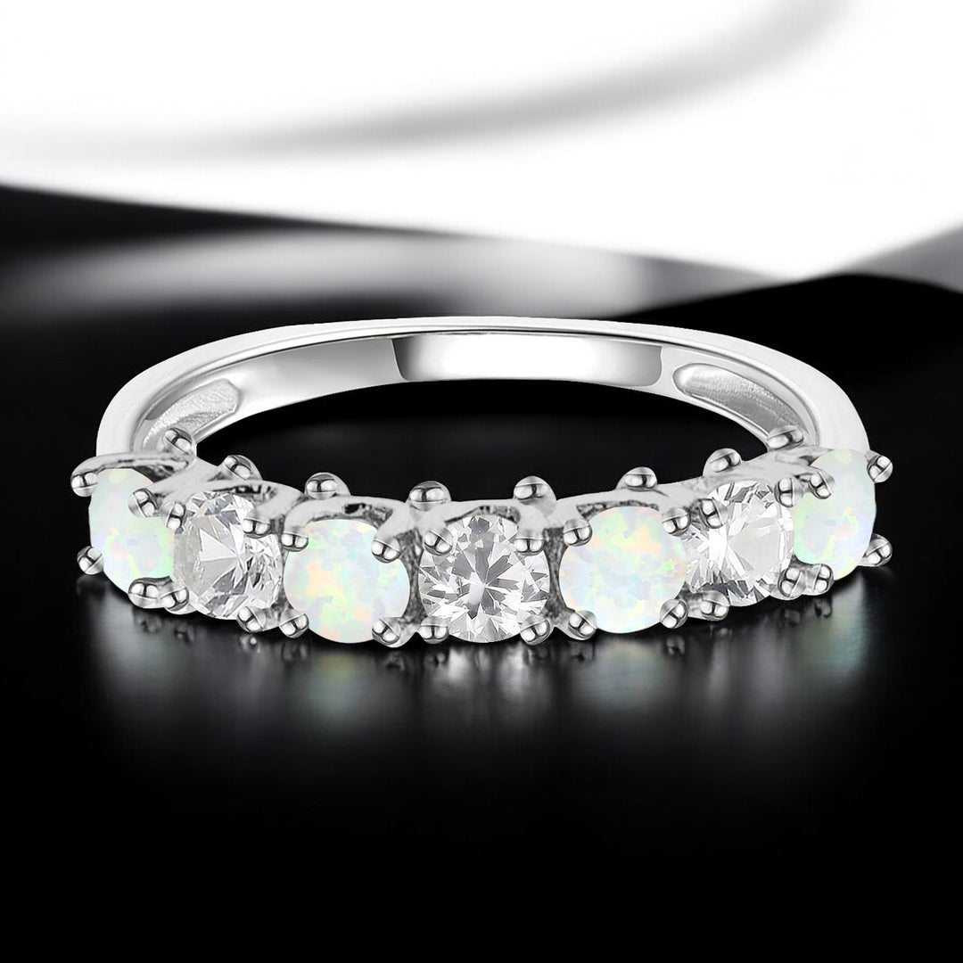 Sterling Silver Gemstone and Lab Created White Sapphire Alternating Band Ring