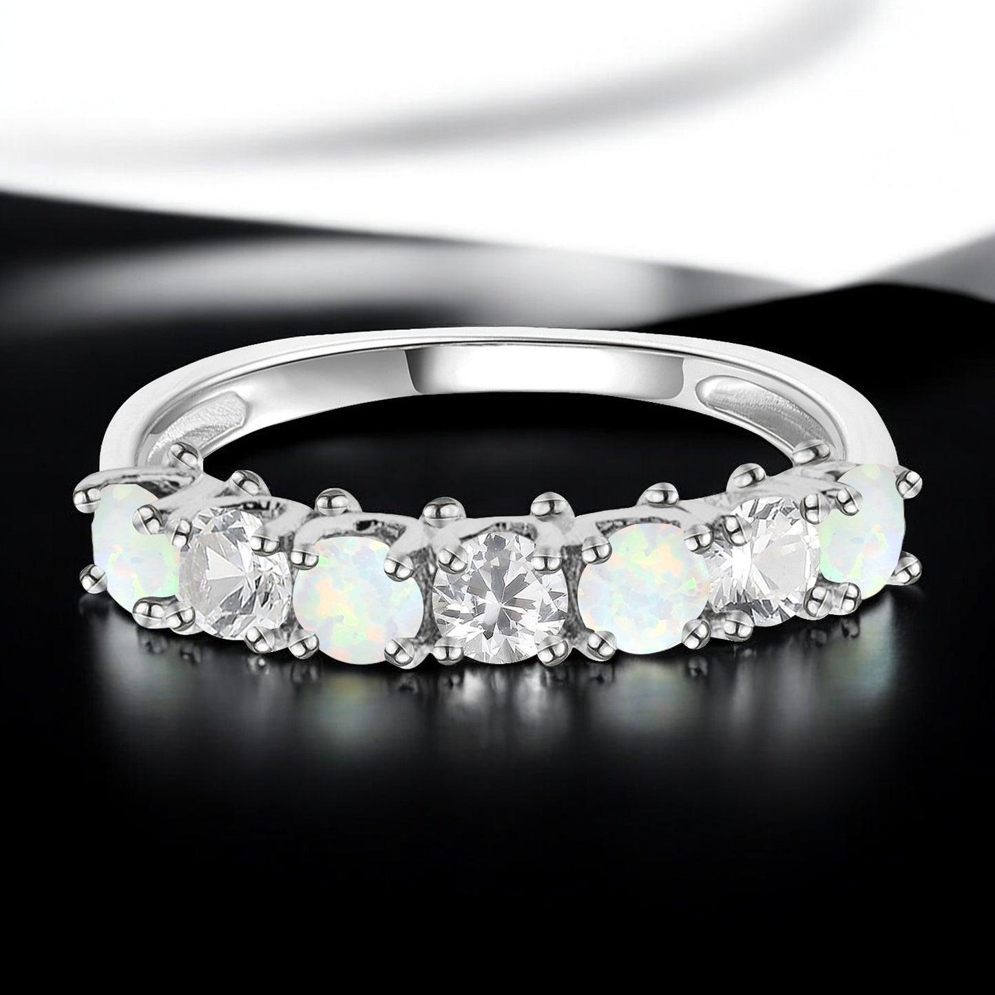 Sterling Silver Gemstone and Lab Created White Sapphire Alternating Band Ring