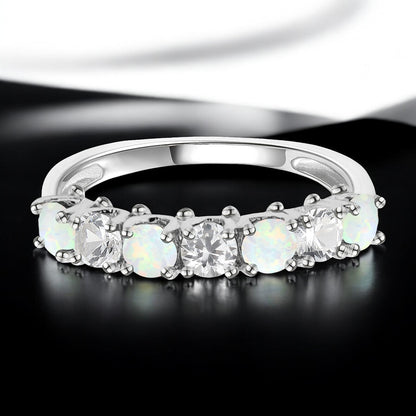 Sterling Silver Gemstone and Lab Created White Sapphire Alternating Band Ring