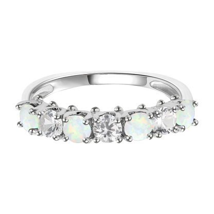 Sterling Silver Gemstone and Lab Created White Sapphire Alternating Band Ring