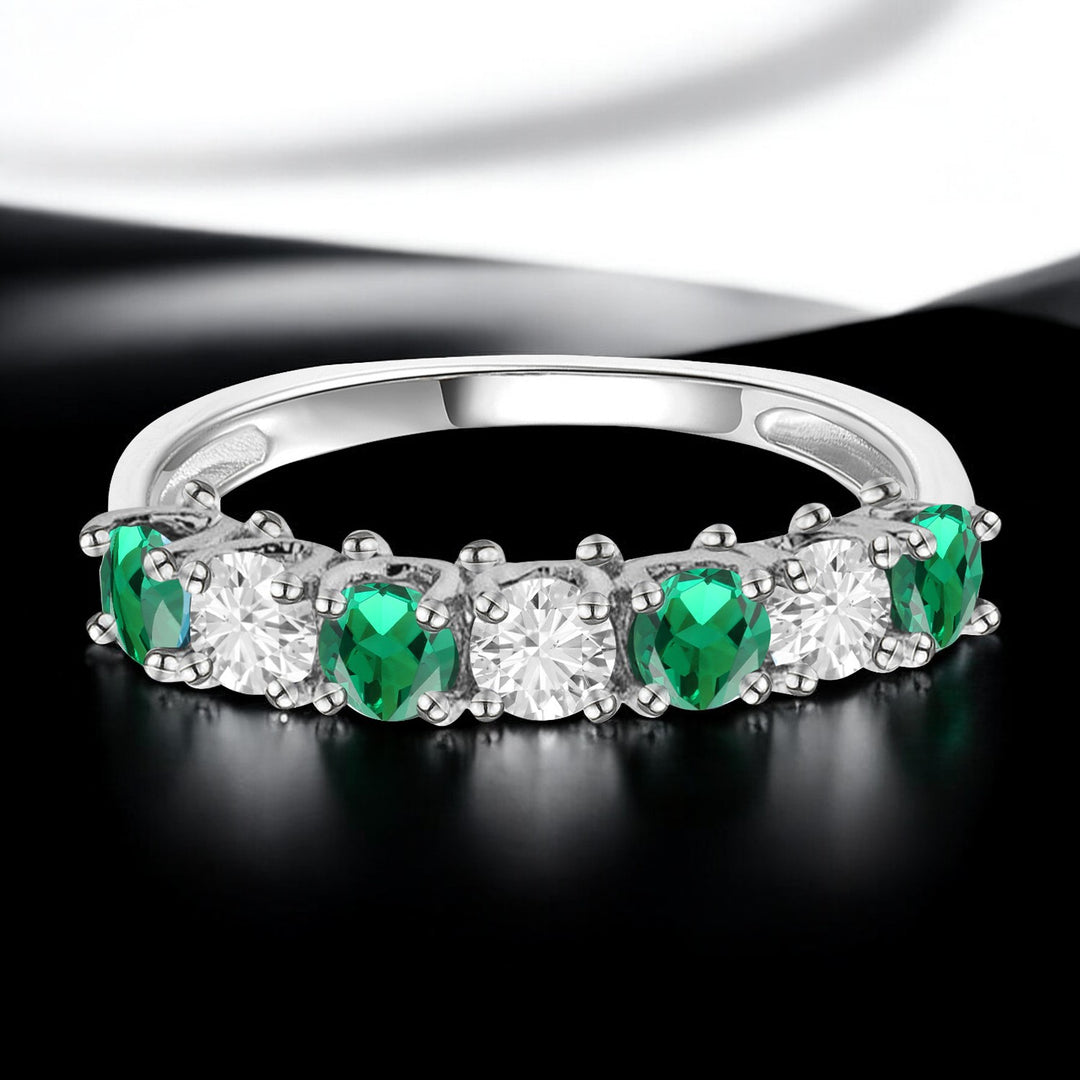 Sterling Silver Gemstone and Lab Created White Sapphire Alternating Band Ring