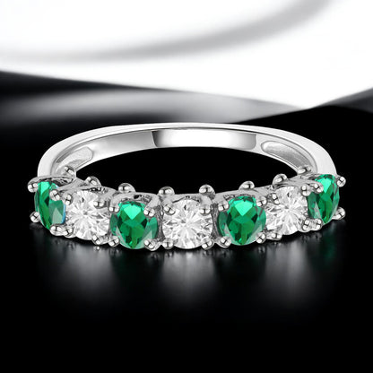 Sterling Silver Gemstone and Lab Created White Sapphire Alternating Band Ring
