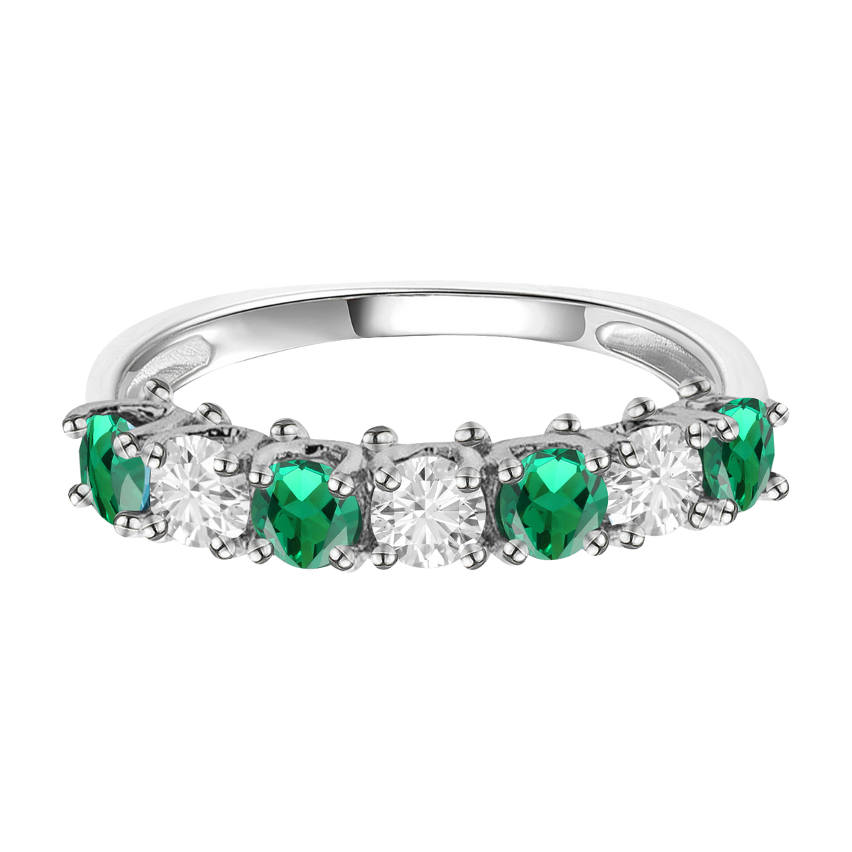 Sterling Silver Gemstone and Lab Created White Sapphire Alternating Band Ring
