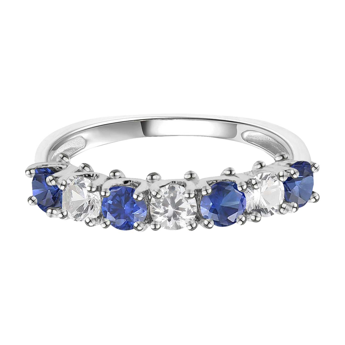 Sterling Silver Gemstone and Lab Created White Sapphire Alternating Band Ring