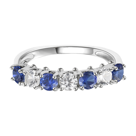 Sterling Silver Gemstone and Lab Created White Sapphire Alternating Band Ring