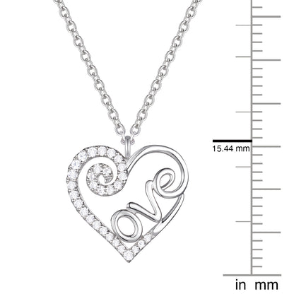 Love Letter Sterling Silver Heart 1/5 Lab Grown Diamond Pendant Necklace F - G / VS1 - VS2