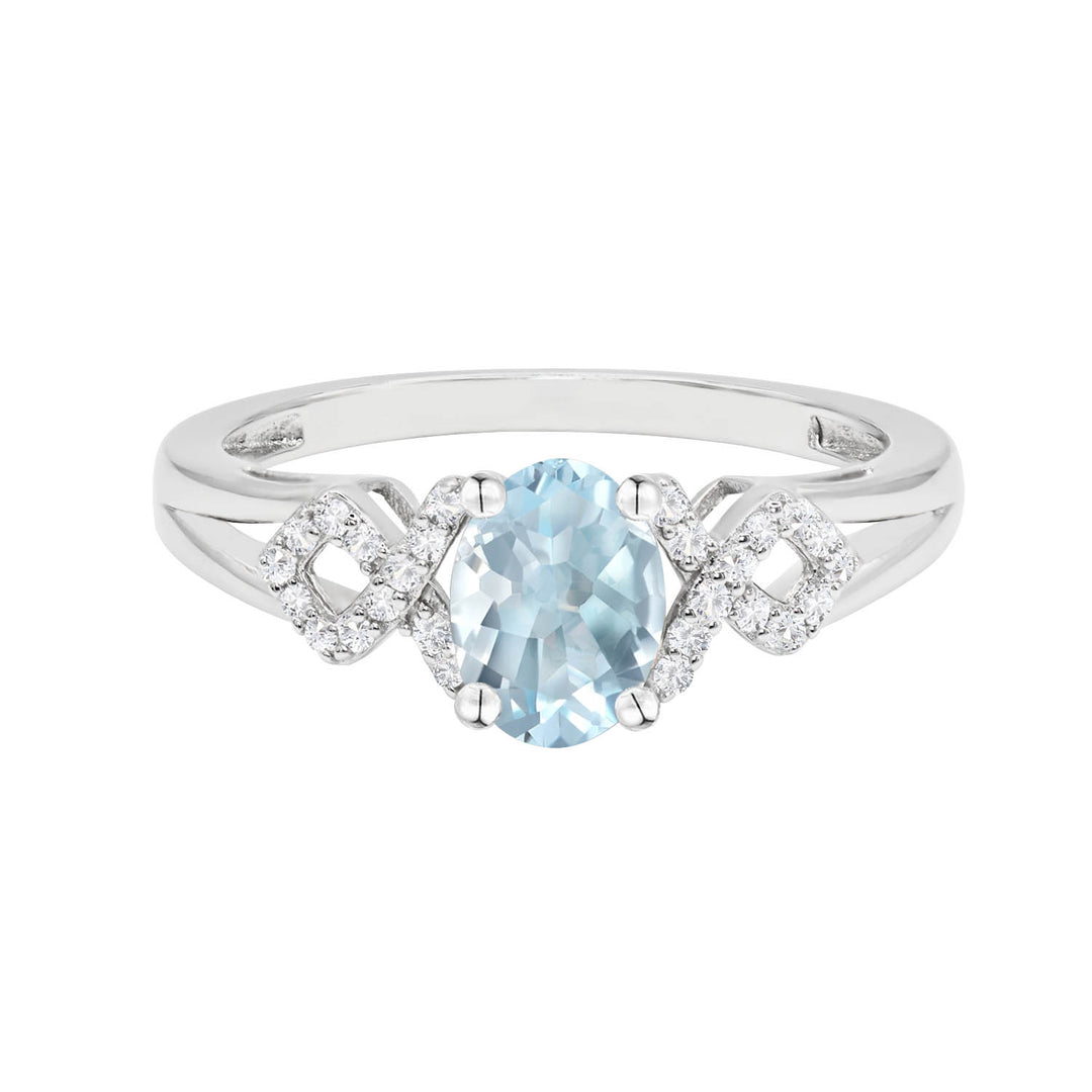 Vintage Sterling Silver Oval Aquamarine Ring with White Sapphires