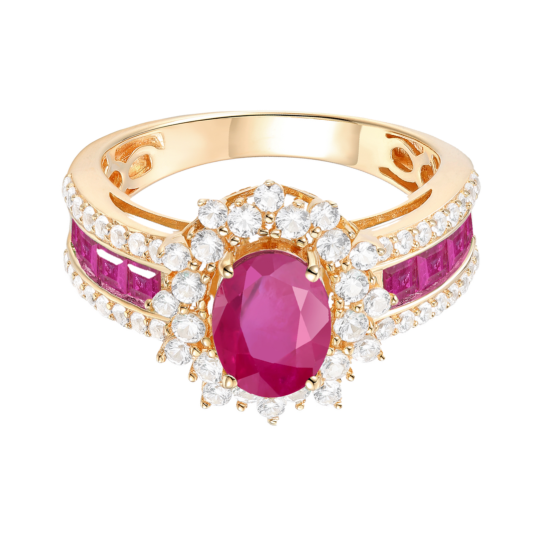 Genuine 14K Yellow Gold Oval Ruby and Diamond Statement Ring