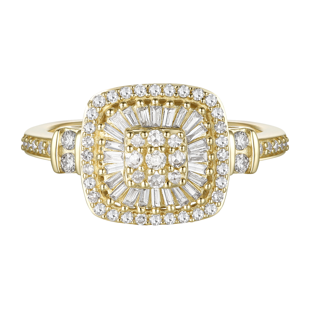 Elegant 75-Diamond Cushion Shape Ring with Round and Baguette Cut, 14K Gold Options (1/2 cttw, I-J, I2-I3)