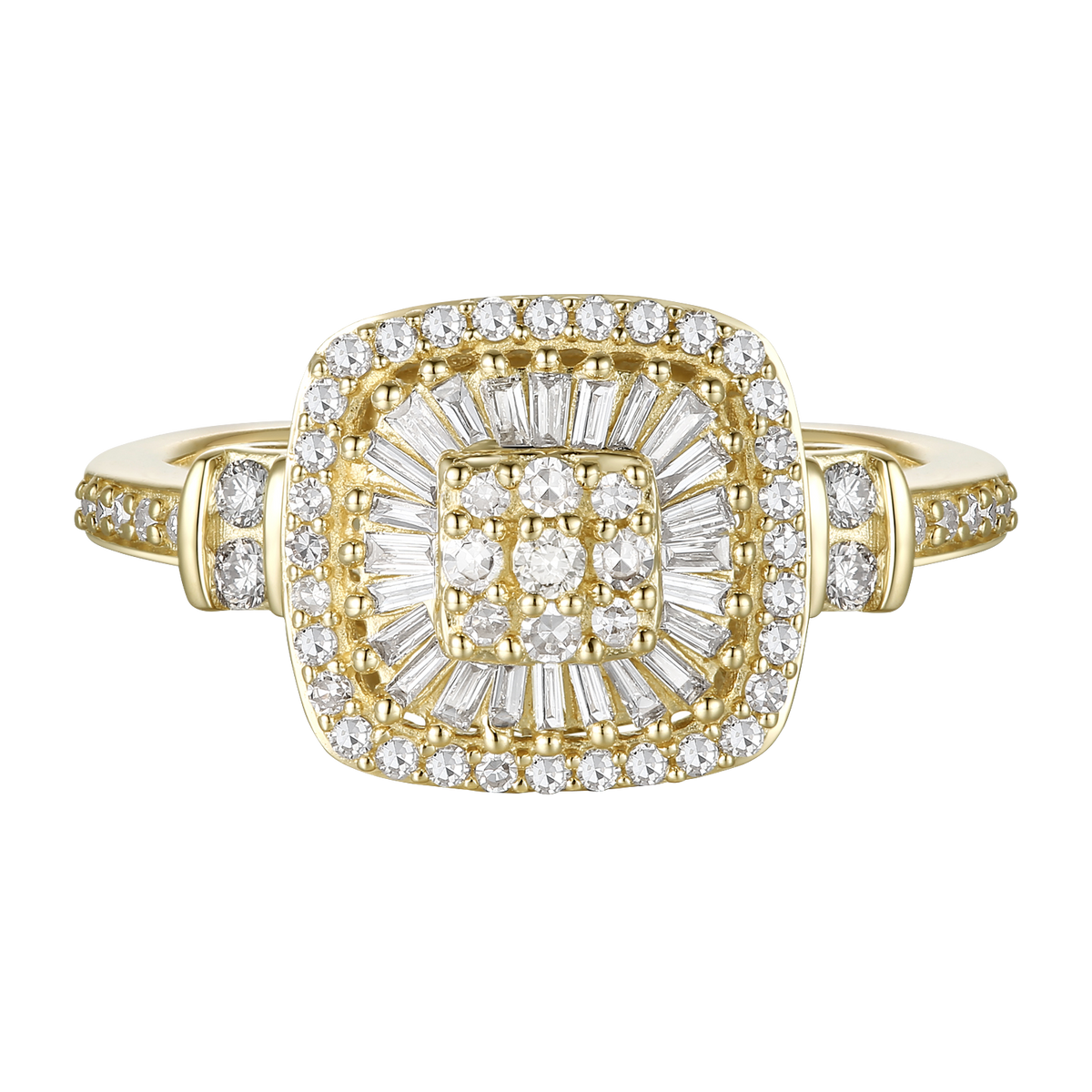 Elegant 75-Diamond Cushion Shape Ring with Round and Baguette Cut, 14K Gold Options (1/2 cttw, I-J, I2-I3)