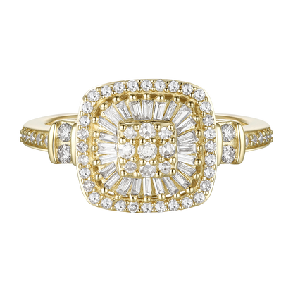 Elegant 75-Diamond Cushion Shape Ring with Round and Baguette Cut, 14K Gold Options (1/2 cttw, I-J, I2-I3)