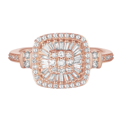 Elegant 75-Diamond Cushion Shape Ring with Round and Baguette Cut, 14K Gold Options (1/2 cttw, I-J, I2-I3)