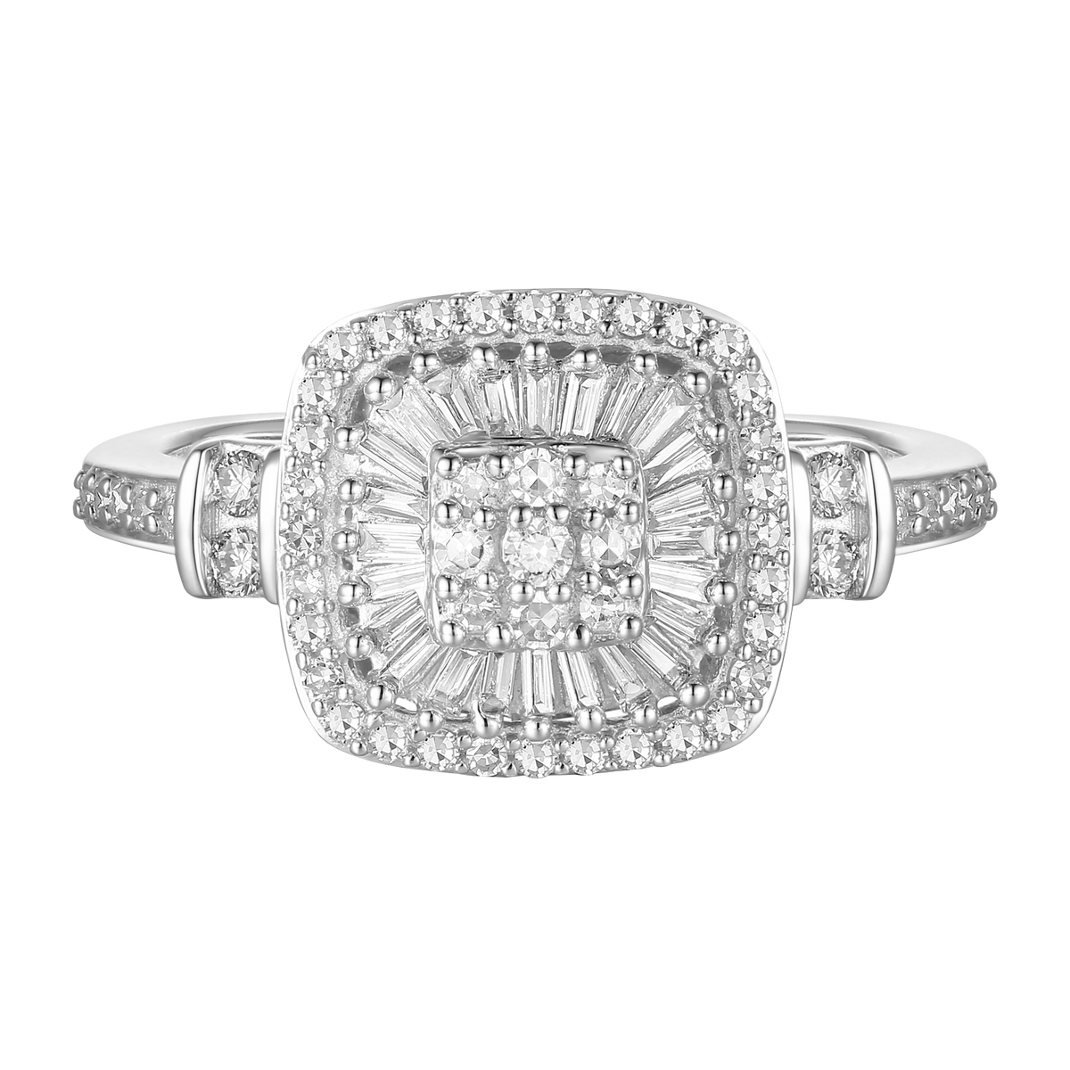 Elegant 75-Diamond Cushion Shape Ring with Round and Baguette Cut, 14K Gold Options (1/2 cttw, I-J, I2-I3)