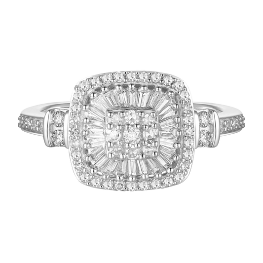 Elegant 75-Diamond Cushion Shape Ring with Round and Baguette Cut, 14K Gold Options (1/2 cttw, I-J, I2-I3)