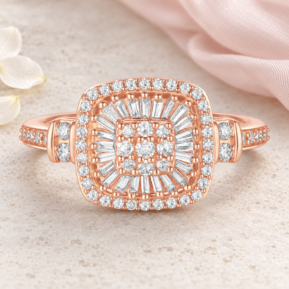 Elegant 75-Diamond Cushion Shape Ring with Round and Baguette Cut, 14K Gold Options (1/2 cttw, I-J, I2-I3)