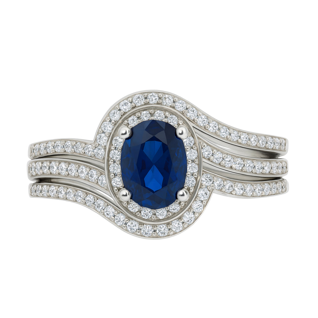 Sterling Silver Lab Created Blue & White Sapphire Oval Ring