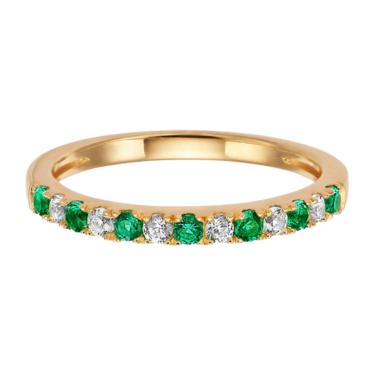 10K Genuine Gemstone & 1/6 ct tw Diamond Alternating Band Ring