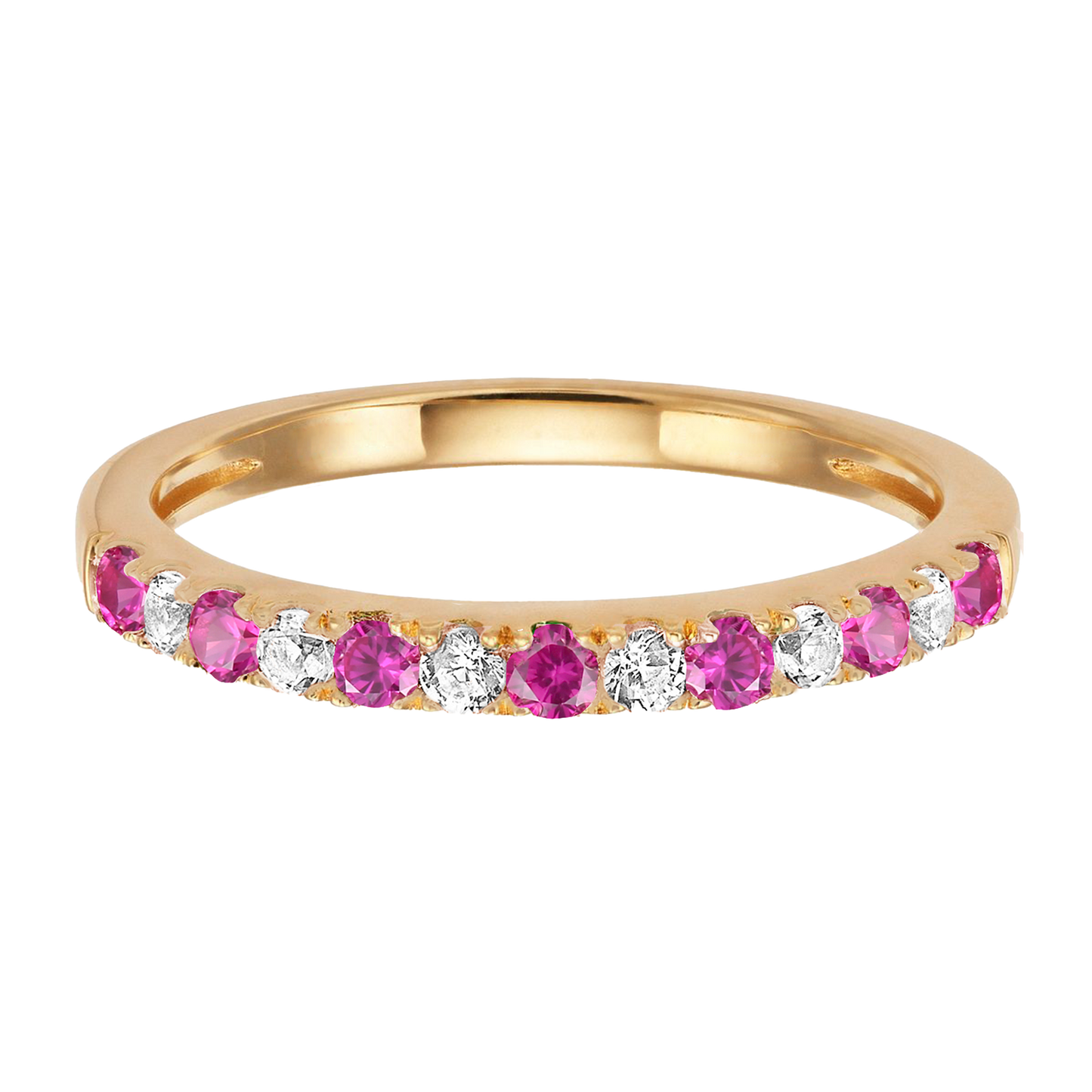 10K Genuine Gemstone & 1/6 ct tw Diamond Alternating Band Ring