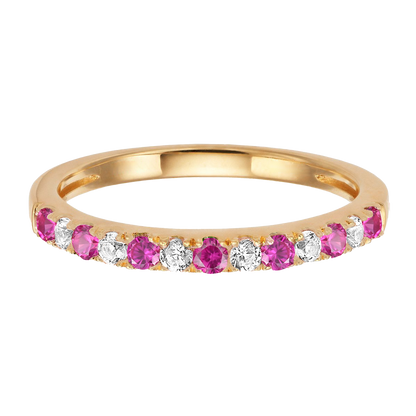 10K Genuine Gemstone & 1/6 ct tw Diamond Alternating Band Ring
