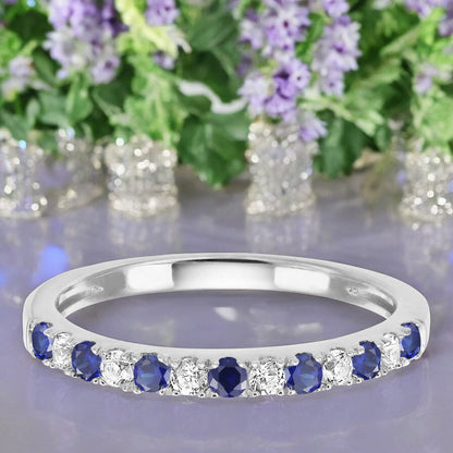 10K Genuine Gemstone & 1/6 ct tw Diamond Alternating Band Ring