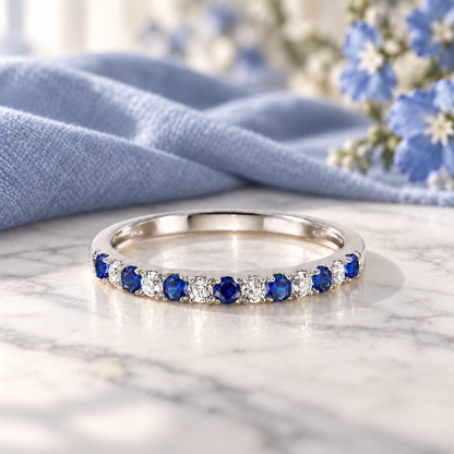 10K Genuine Gemstone & 1/6 ct tw Diamond Alternating Band Ring