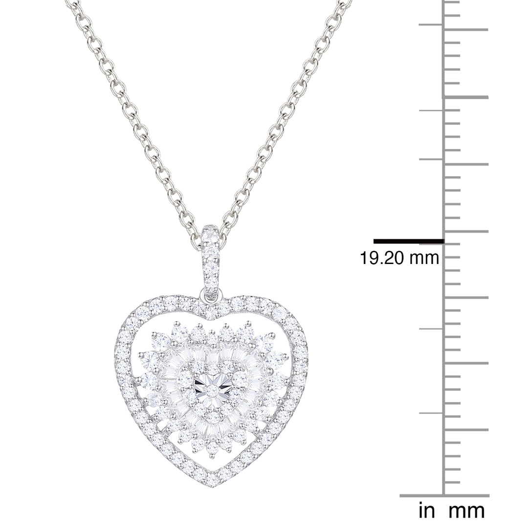 Natural Diamond Round Heart Pendant Necklace 1/2 CTTW in Sterling Silver I - I2