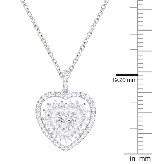 Natural Diamond Round Heart Pendant Necklace 1/2 CTTW in Sterling Silver I - I2