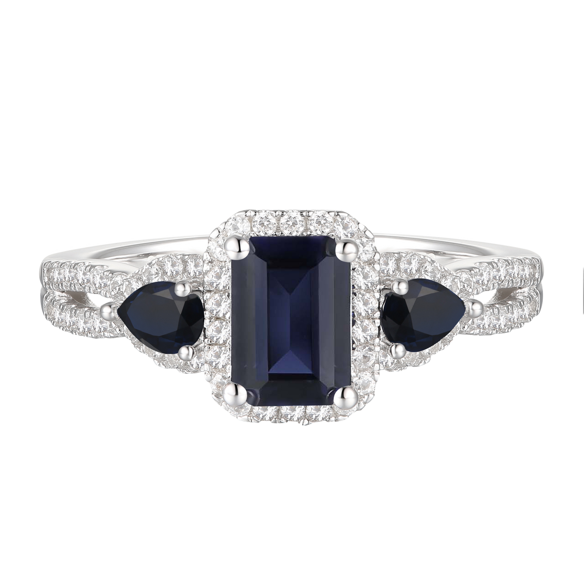 10K Genuine Gemstone & 1/3 ct tw Diamond Emerald Cut 3-Stone Ring