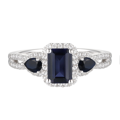 10K Genuine Gemstone & 1/3 ct tw Diamond Emerald Cut 3-Stone Ring