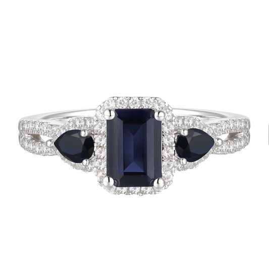 10K Genuine Gemstone & 1/3 ct tw Diamond Emerald Cut 3-Stone Ring