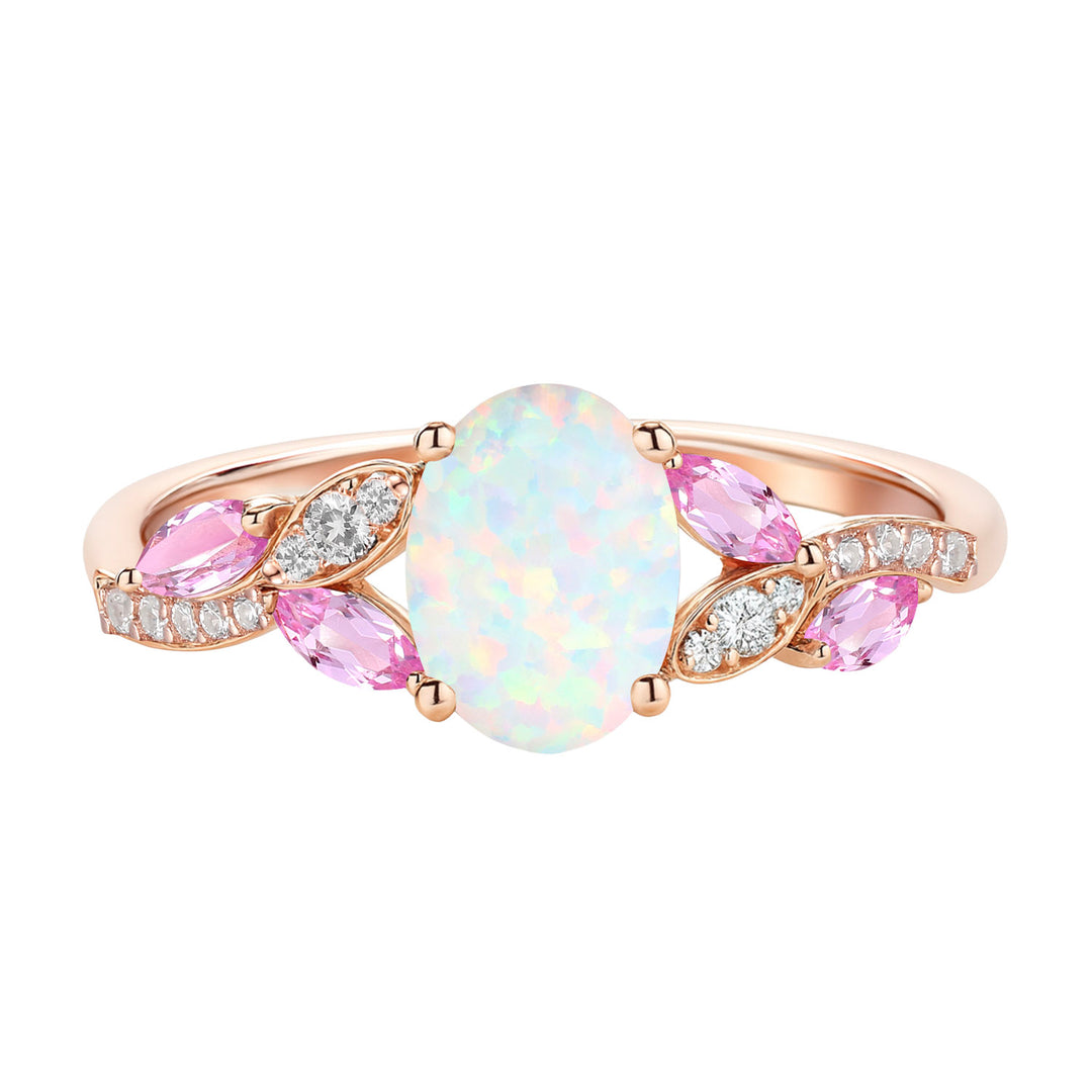 14K Rose Gold over Sterling Silver Lab Created Opal and Pink Sapphire Ring