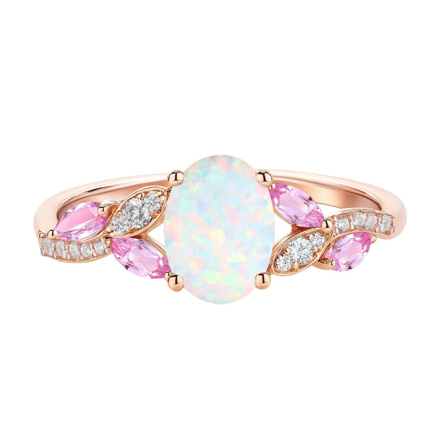 14K Rose Gold over Sterling Silver Lab Created Opal and Pink Sapphire Ring