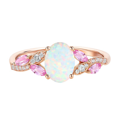 14K Rose Gold over Sterling Silver Lab Created Opal and Pink Sapphire Ring