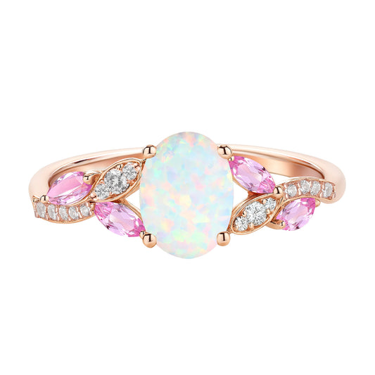 14K Rose Gold over Sterling Silver Lab Created Opal and Pink Sapphire Ring