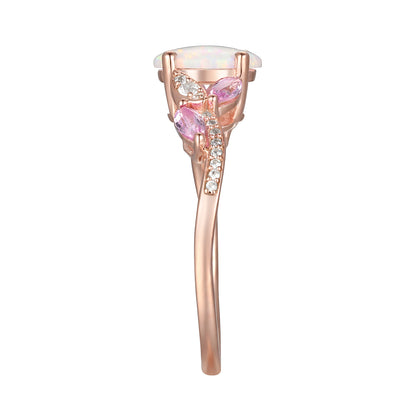 14K Rose Gold over Sterling Silver Lab Created Opal and Pink Sapphire Ring