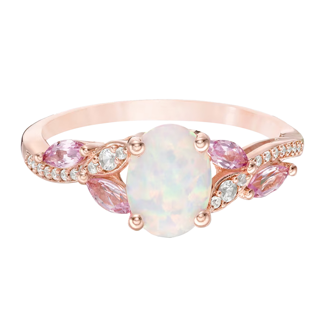 14K Rose Gold over Sterling Silver Lab Created Opal and Pink Sapphire Ring