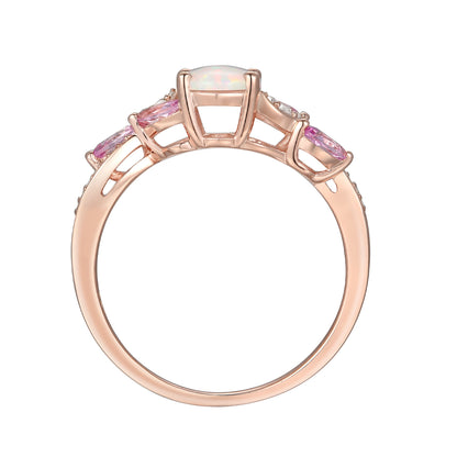 14K Rose Gold over Sterling Silver Lab Created Opal and Pink Sapphire Ring