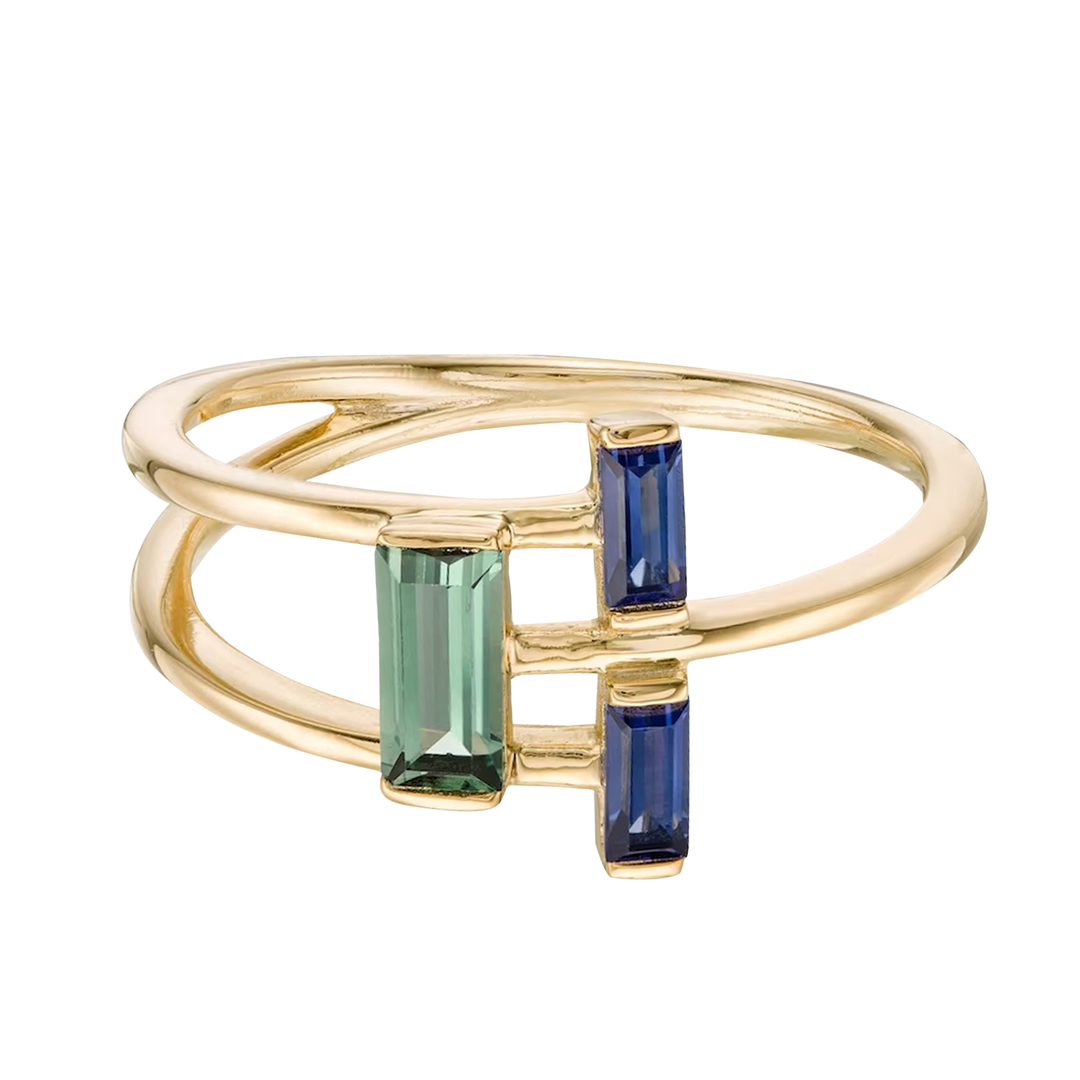 14K Yellow Gold over Sterling Silver Lab Created Blue and Green Sapphire Ring