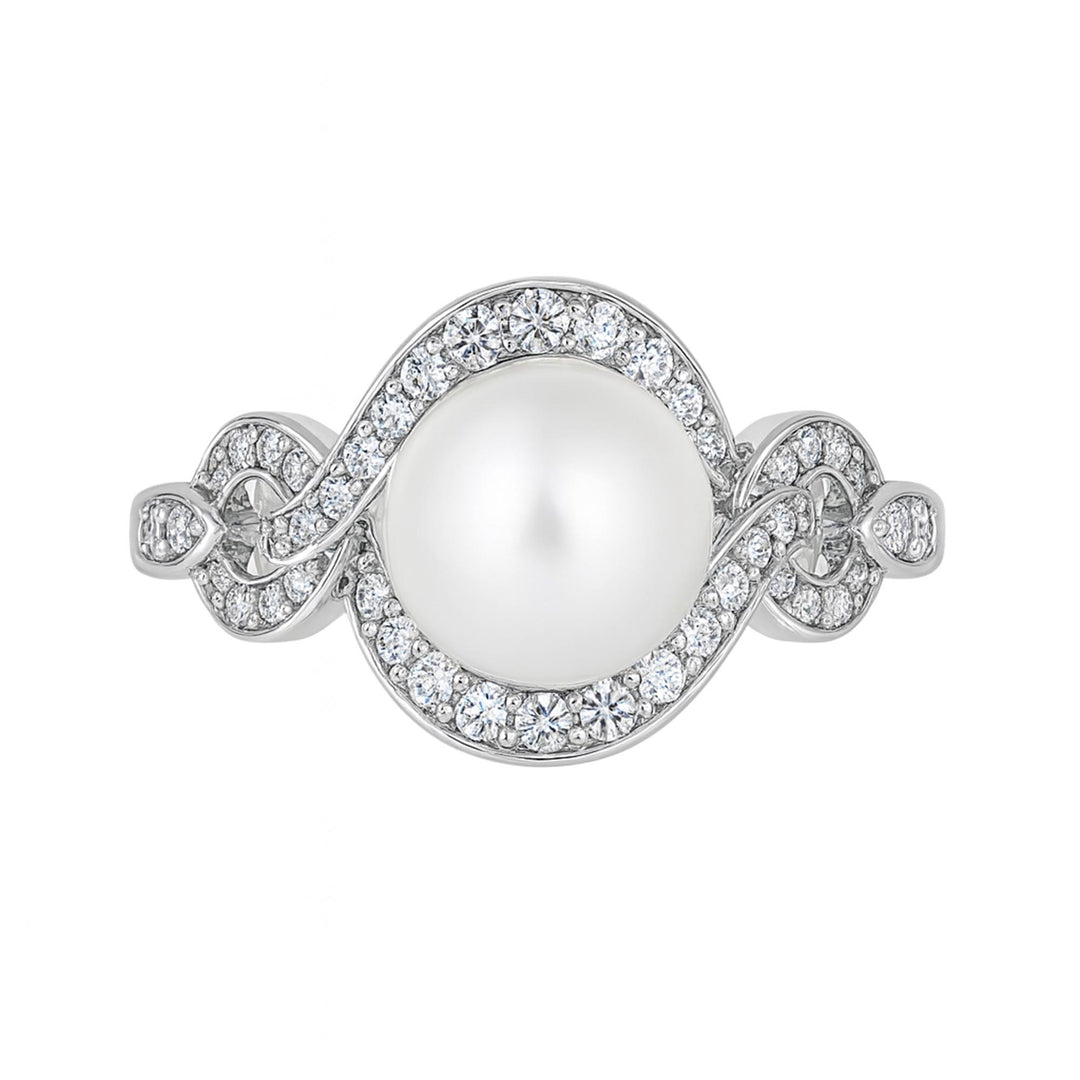 Sterling Silver Cultured Freshwater Pearl & Lab Created White Sapphire Ring