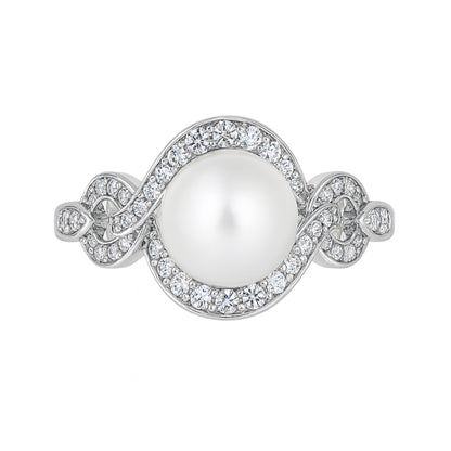 Sterling Silver Cultured Freshwater Pearl & Lab Created White Sapphire Ring