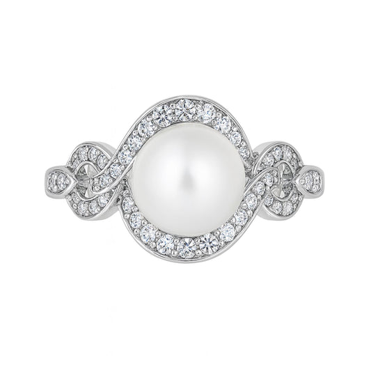 Sterling Silver Cultured Freshwater Pearl & Lab Created White Sapphire Ring