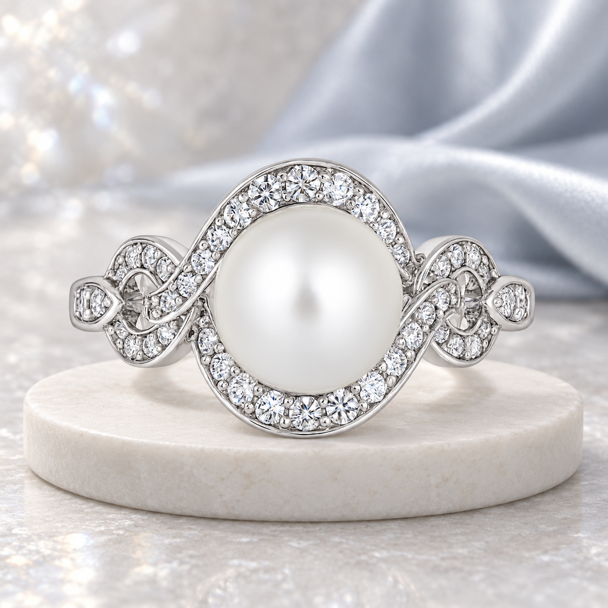 Sterling Silver Cultured Freshwater Pearl & Lab Created White Sapphire Ring