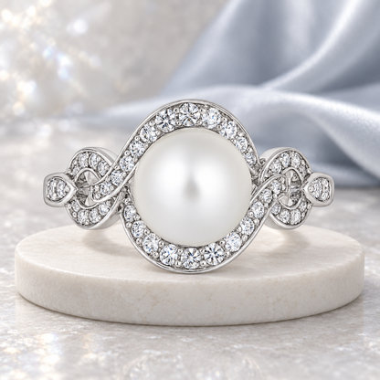 Sterling Silver Cultured Freshwater Pearl & Lab Created White Sapphire Ring
