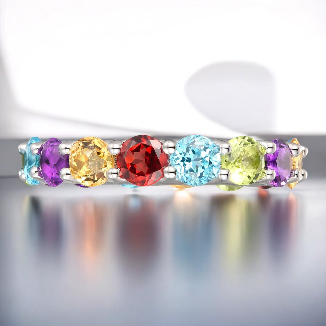 Sterling Silver Gemstone Eternity Band Ring