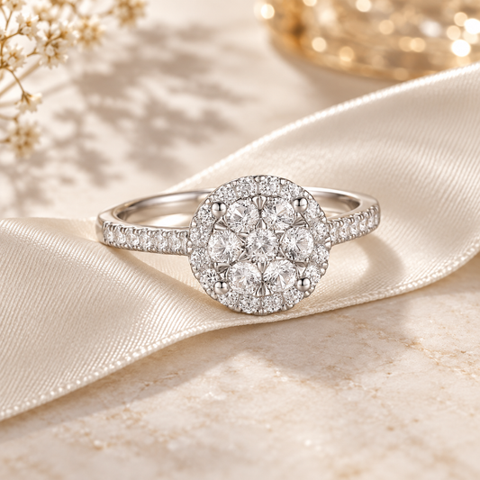 10K White Gold 1/2 ct tw Diamond Halo Ring (I-I2)