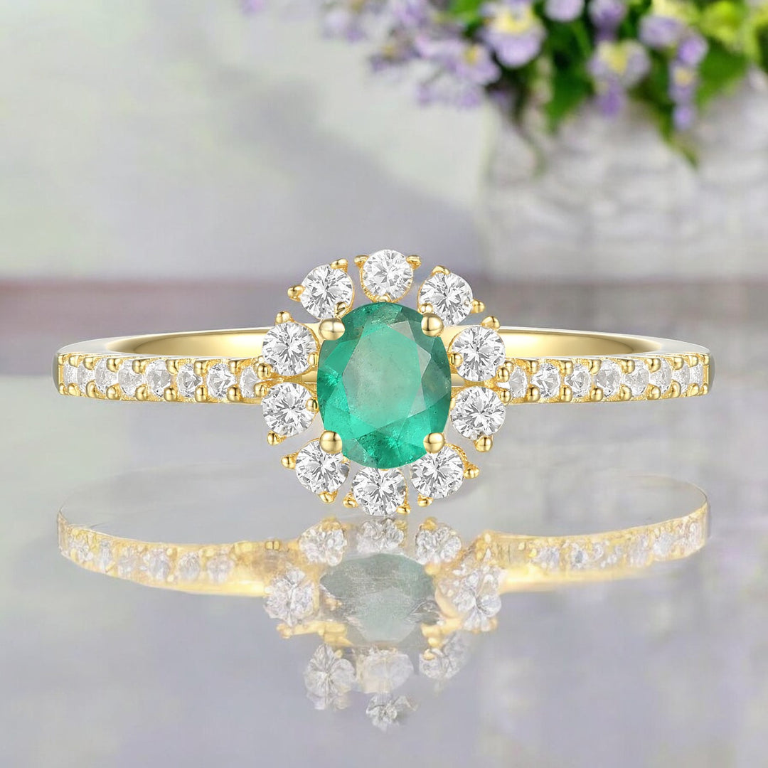 10K Genuine Gemstone & 1/3 ct tw Diamond Oval Halo Ring